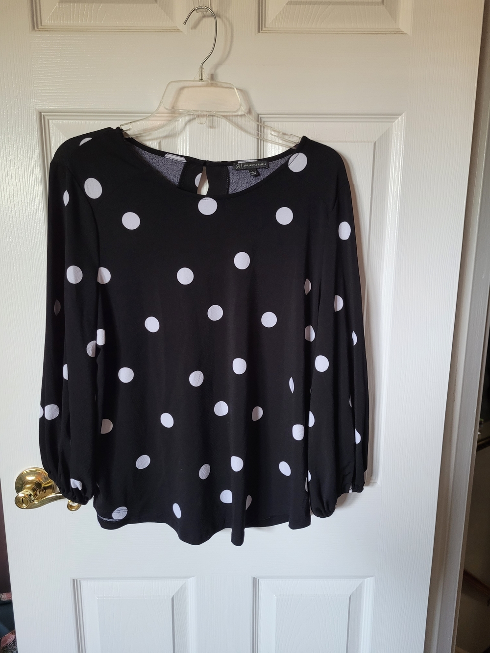 Adrianna Papell Black Blouse with White Polka Dots